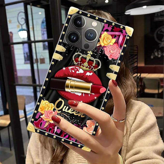 Compatible with iPhone 12 Pro Max Case, Queen Lip Crown Leopard Print Luxury Golden Decoration for Girl Women Soft TPU Shockproof Protective Hard PC Back for iPhone 12 Pro Max