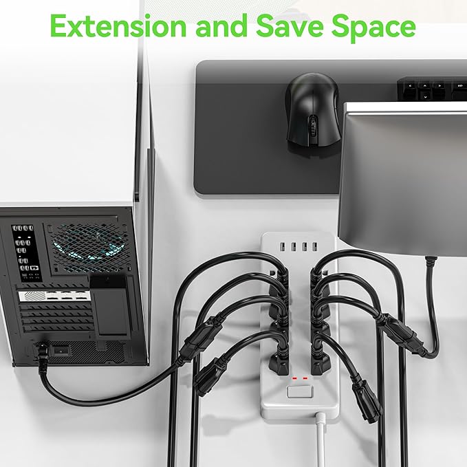 Power Extension Cord 2FT/24Inch, Short 3 Prong Electric Extension Cable Outlet Saver, Single Outlet, Outdoor and Indoor, Heavy Duty, Waterproof, Flexible, 16 AWG, SJTW, 13A 125V Extender Wire(Black)