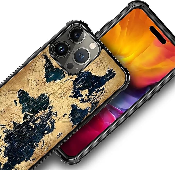 for iPhone 16 Pro Max Case, Brown World Map Pattern Graphic Design Girl Boy Soft Silicone Hard Acrylic Shock Protection for iPhone 16 Pro Max