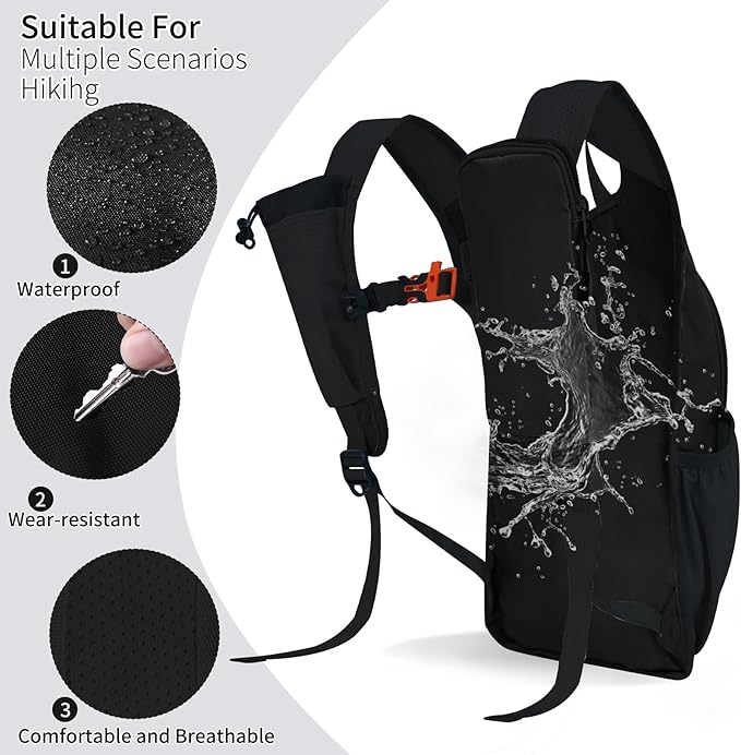 Hiking Backpack 10L/15L Small Daypack Lightweight Packable Travel Foldable Water Resistan for Women Men (Black, 15L)