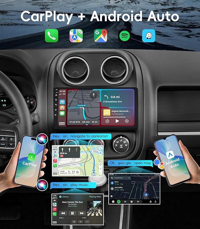4G+64GB Android 13 Car Radio Stereo for Jeep Patriot Compass 2010-2016, 10" Touch Screen Head Unit with Android 13/CarPlay/Android Auto/GPS Navigation/Bluetooth/FM/DSP Radio/AHD Backup Camera