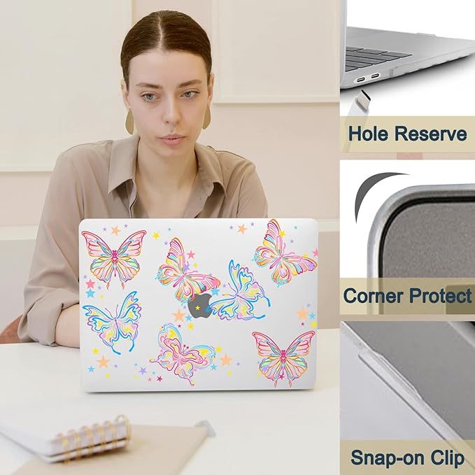 Hard Case for MacBook Pro 16 inch with Touch Bar/Touch ID 2020 2019 Release (Model A2141),Waterproof Plastic Laptop Case Cover Protector & TPU Keyboard Cover,Colorful Butterfly