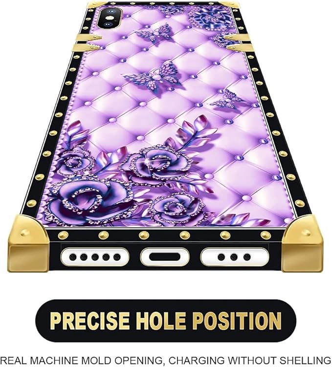 Compatible with iPhone Xs Max Case, Purple Butterfly Flowers Leaf Luxury Golden Decoration for Girl Women Soft TPU Shockproof Protective Hard PC Back for iPhone Xs Max