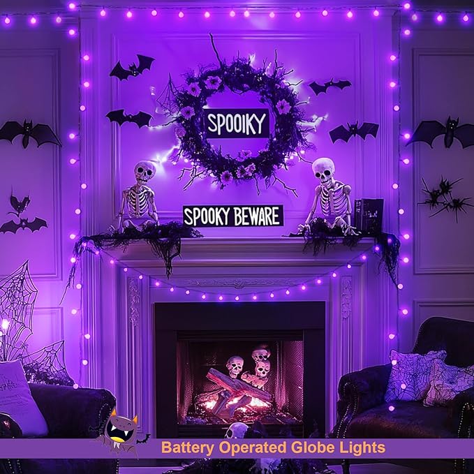 JMEXSUSS 100 LED Purple Globe String Lights Battery Operated, 33ft 8 Modes Indoor Christmas Lights with Remote, Battery Powered Fairy Lights Outdoor for Room Bedroom Party Patio Yard Decor