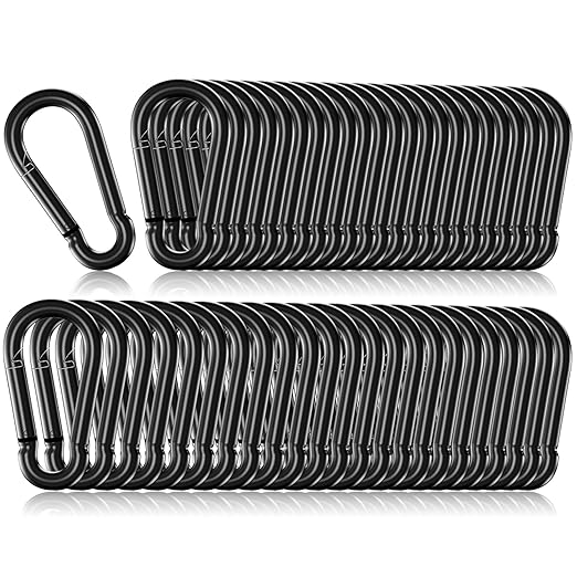 50 Pack 2" Heavy Duty Carabiner Clips, M5 Black Galvanized Steel Spring Snap Hooks, Rust-Resistant Keychain Clips for Hammock, Camping, Hiking, Fishing, Swing Set