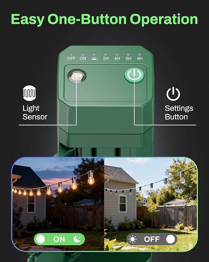 BN-LINK Outdoor Power Stake Timer, Dusk to Dawn Sensor for Outdoor Lights, 6 Grounded Outlets, 6ft Extension Cord, 1875W/15A,Christmas Decorations, ETL Listed