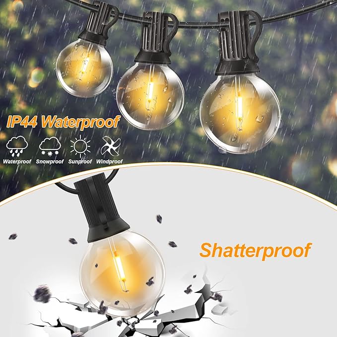 Outdoor String Lights - 100FT 2Pack G40 Globe Patio With 52 Dimmable Waterproof and Shatterproof LED Bulbs for Tavern, Backyard, Deck, Garden, Party Decorations Commercial Hanging (G40 Bulb)