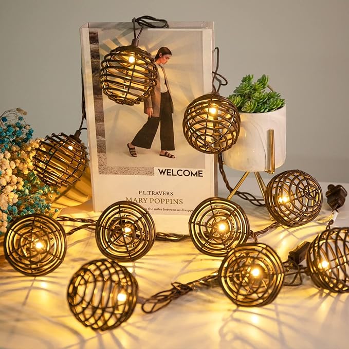Vigdur Patio String Lights Outdoor, Brown Globe Lantern String Lights with 10 Bulbs Plug in, Connectable Indoor String Light for Home Garden Backyard Boho Decor(9.84FT)