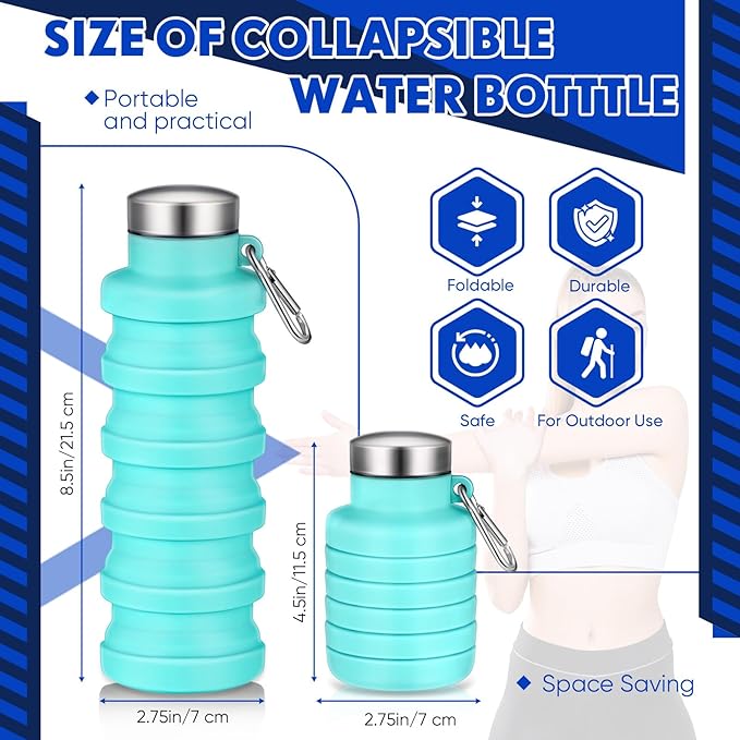 Baderke Collapsible Water Bottles 17oz Travel Sports Portable Water Bottle with Portable Buckle Silicone Lightweight Reusable Leakproof for Camping Hiking Yoga Outdoor(Green)