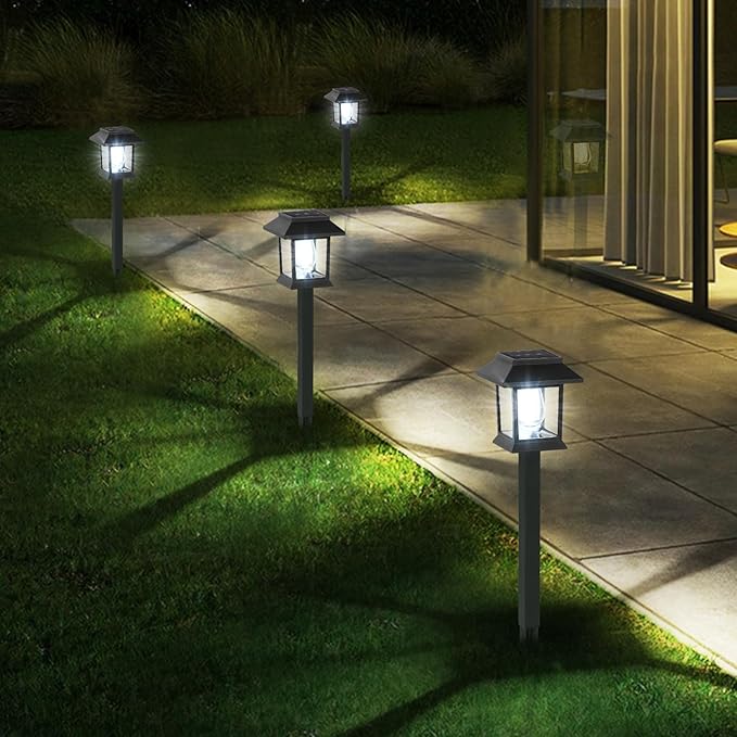 Greluna Solar Lights Outdoor, 6 Pack 6000K Waterproof Auto On/Off Solar Pathway Lights for Garden, Landscape, Path, Yard, Patio, Driveway, Walkway Decor