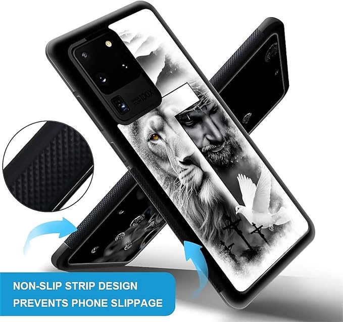 for Samsung Galaxy S20 Ultra Case, Lion Cross Jesus Christ Dove Pattern Graphic Design Girl Boy Soft Silicone Hard Acrylic Shock Protection for Samsung Galaxy S20 Ultra