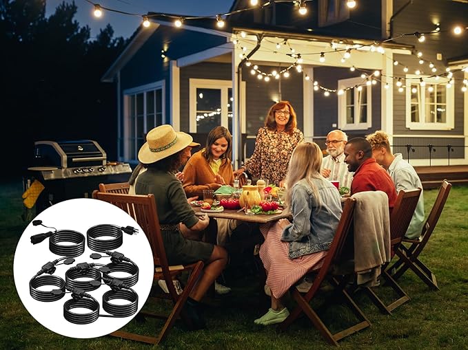 25Ft Outdoor Extension Cord - Evenly Spaced 3 Outlets Plugs with Safety Cover, 16/3 SJTW Weatherproof Multi Outlet Extension Cord for Landscape, Halloween, Holiday Decor, ETL Listed (Black)