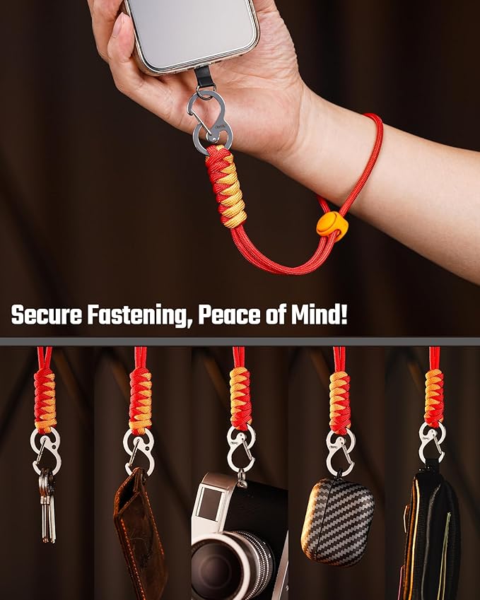 KeyUnity KC01 Braided Paracord Carabiner with Cord Lock, Keychain Phone Camera Bag Wrist Hand Strap for Daily & Outdoor
