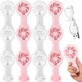 Woanger 12 Pcs Mini Handheld Fan Bulk 3 Speed USB Electric Battery Operated Small Portable Pocket Fan with Data Cable and Mounting Base Quiet Summer Gift for Wedding Camping Travel(Pink and White)