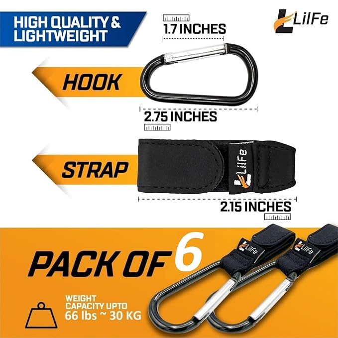6 Pcs Baby Stroller Hooks for Hanging, Multipurpose Stroller Straps with Durable Stylish Stroller Clips for Diaper Bags, Perfect Mummy Hook for Stroller, Walker and Shopping