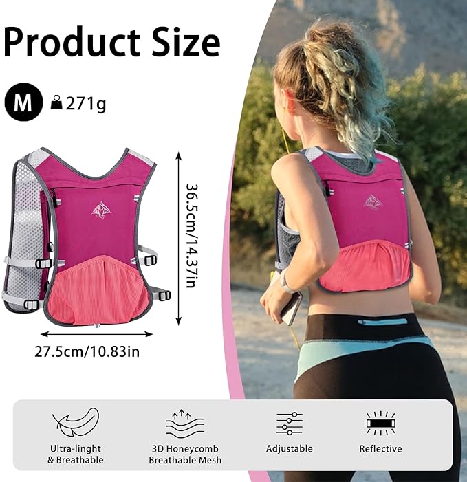 ITIEZY Running Vest for Women Men, 5L Hydration Backpack Lightweight Running Water Vest with Leak-Proof Bladder Sleeve for Marathon, Trail, Cycling, Hiking, Jogging
