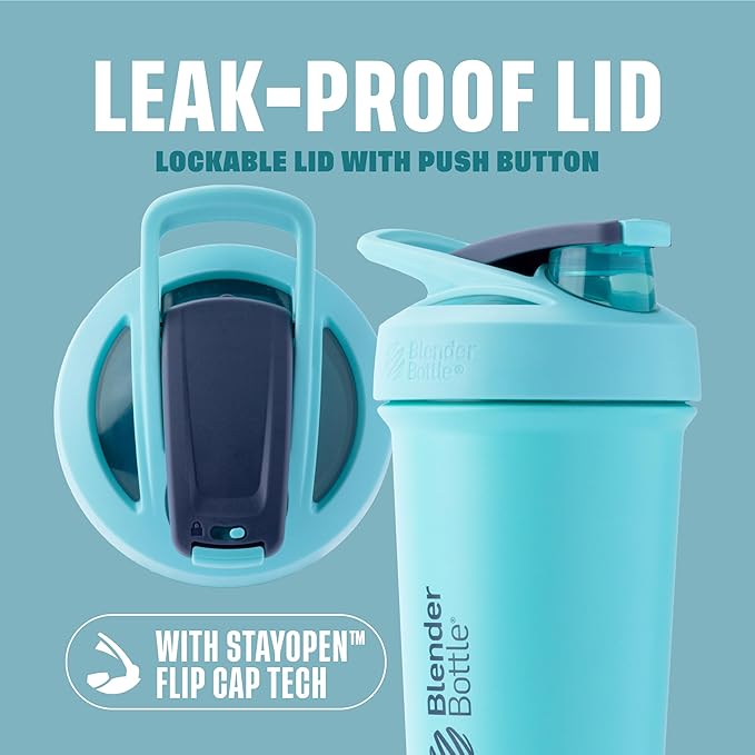 BlenderBottle Sport Sleek Shaker Cup Insulated Stainless Steel Water Bottle with Wire Whisk, 25-Ounce, Seafoam