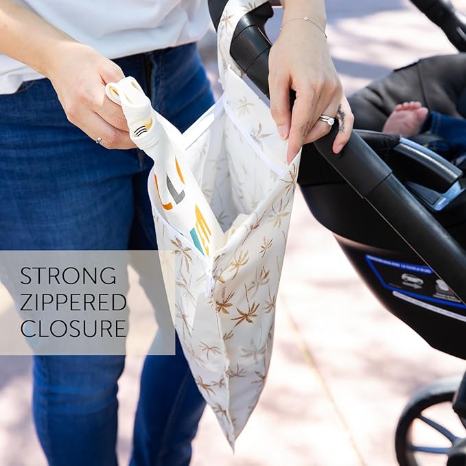 Bumkins Roamio - Waterproof Wet Bag - For Baby, Travel, Swim Suit, Cloth Diapers, Pump Parts, Pool, Gym, Toiletry, Strap to Stroller - Reusable & Easy to Clean - 2pk - Beige Check