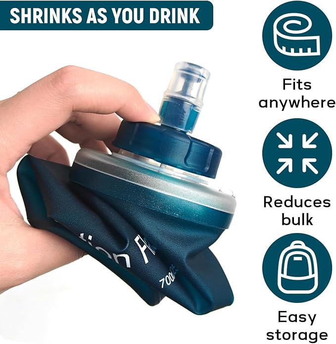Soft Flask 700ML, TPU Collapsible Soft Water Bottle for Hydration Pack, Running Vest, Folding Water Bottle for Hiking, Cycling Hydration Flask - Slate Blue
