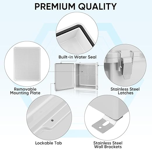 TICONN Outdoor Electrical Box Waterproof, Junction Box IP67 ABS Plastic Enclosure with Hinged Cover with Mounting Plate, Wall Brackets, Cable Glands (Off-White, 19.7"x15.7"x7.9")