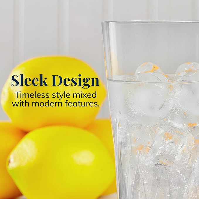 US Acrylic Palmetto [Set of 16] 20 ounce Plastic Stackable Water Tumblers in Clear, Lightweight Value Set of Drinking Cups, Reusable, BPA-free, Made in the USA, Top-rack Dishwasher Safe