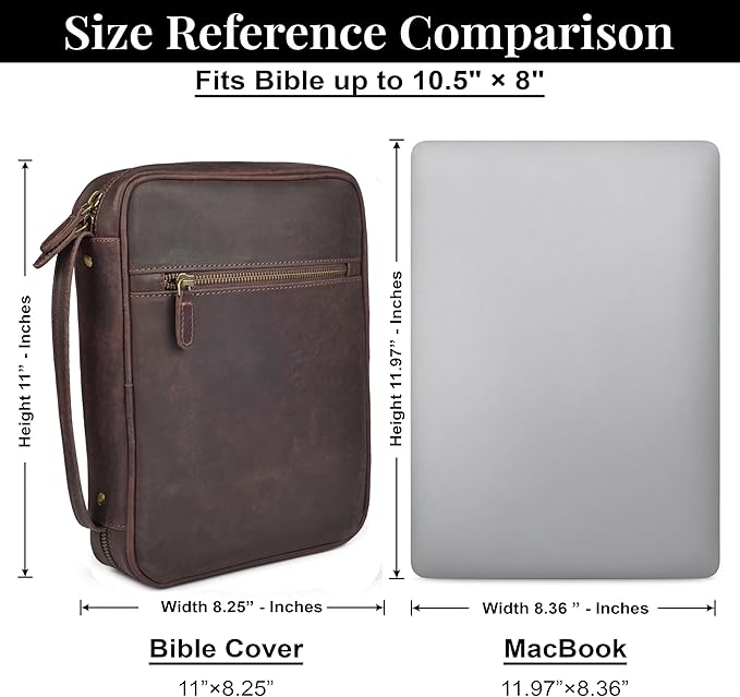 LEATHER VILLAGE Genuine Leather Bible Cover with Zipper for Men & Women - Large Bible Case Carrying Bag Book Cover & Organizer with Handle and Pockets - Leather Bible Covers for Church Study - Cherry