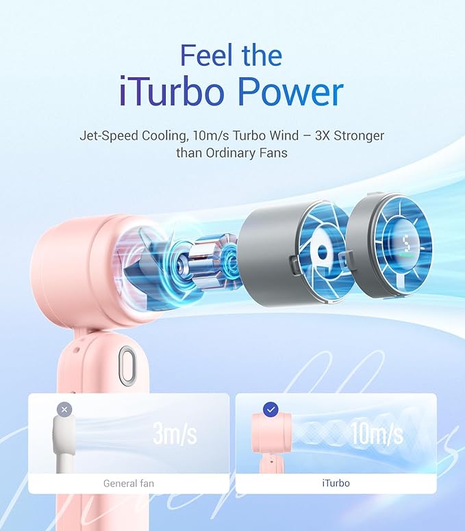 Diveblues Handheld Fan, 30ft/s Mini Portable Turbo Fan [12H Max Cooling], 4000mAh Personal Fan with LED Display, 3-in-1 Hand Held/Neck/Desk Fan for Travel, Cruise, Disney Essentials