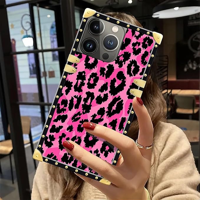 Compatible with iPhone 12 Pro Max Case, Pink Black Leopard Luxury Golden Decoration for Girl Women Soft TPU Shockproof Protective Hard PC Back for iPhone 12 Pro Max