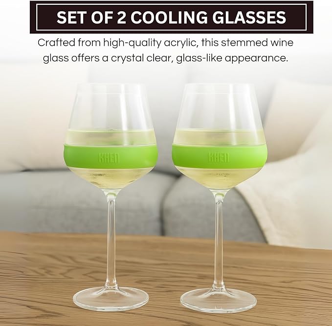 14oz Frozen Cooling Wine Glasses, 2 Set – Keep Drinks Cold Longer, Stemmed Double Wall Insulated Freezable Tumblers Freeze Gel – Perfect for Both Indoor & Outdoor Parties, Poolside, Red & White Wine