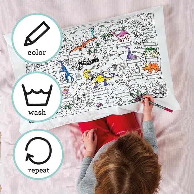 Coloring Pillowcase for Kids – Reusable DIY Pillow Cover with Washable Markers, Educational Arts & Crafts Activity for Boys & Girls, Fun Gift for Creative Play, Machine Washable - eatsleepdoodle