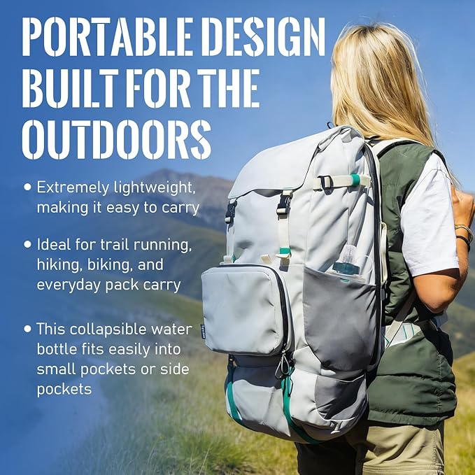 700ML Collapsible Water Bottle with Filter for Hiking, Camping & Travel - TPU Soft Flask, 0.1 Micrometer Hollow Fiber Membrane for Clearer, Better Tasting Outdoor Water(Hunter Green)