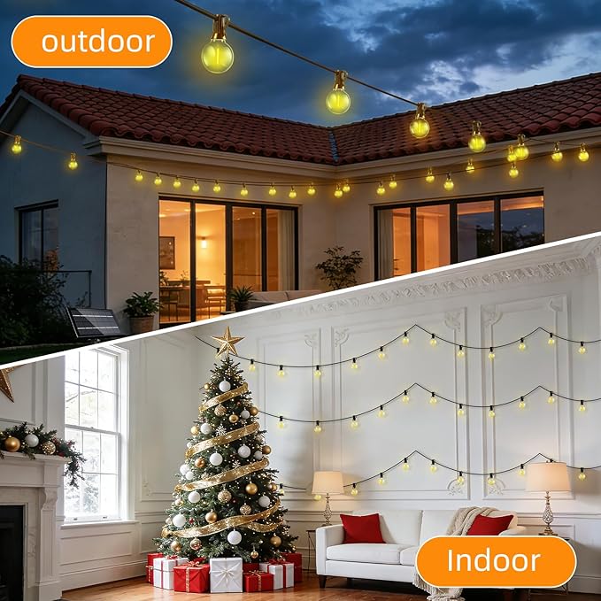 200FT Solar Lights Outdoor Waterproof: G40 60M Shatterproof Bulbs Patio Lights - Solar Powered Remote Control 3 Light Modes Dimmable Solar Light - Camping Backyard Garden Deck Outside Yard