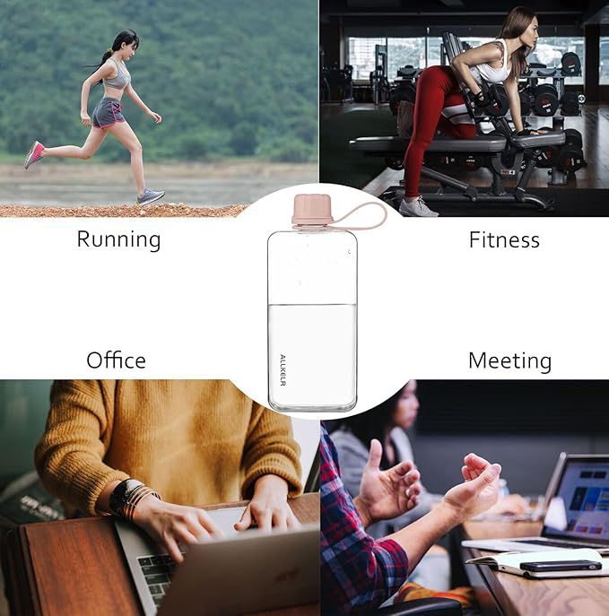 Portable Flat Water Bottle,BPA Free Reusable Tritan Plastic Travel Water Bottle Cup,Lightweight Leakproof Slim Water Bottles Fits Purse,Backpacking,Hiking (Pink, 13.5 oz)