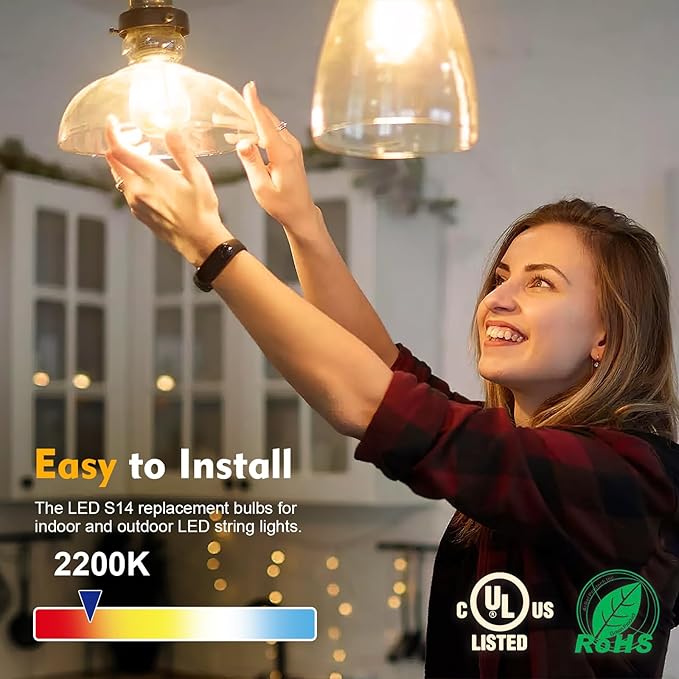 GvvooHome 48 Pack LED S14 Replacement Light Bulbs, Shatterproof Outdoor 1 Watt to Replace 11Watts String Incandescent Bulb, Dimmable, E26 Regular Medium Screw Base, 2200K Warm White