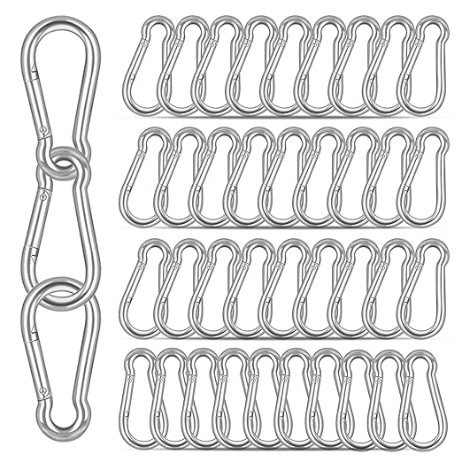 40PCS M5 Heavy Duty Carabiner Clip, 2Inch Snap Hook Quick Link Small Carabiner Clips,Spring Link Buckle for Fishing Camping Hammock Dog Leashes-220LBS Holding Capacity (Silver)