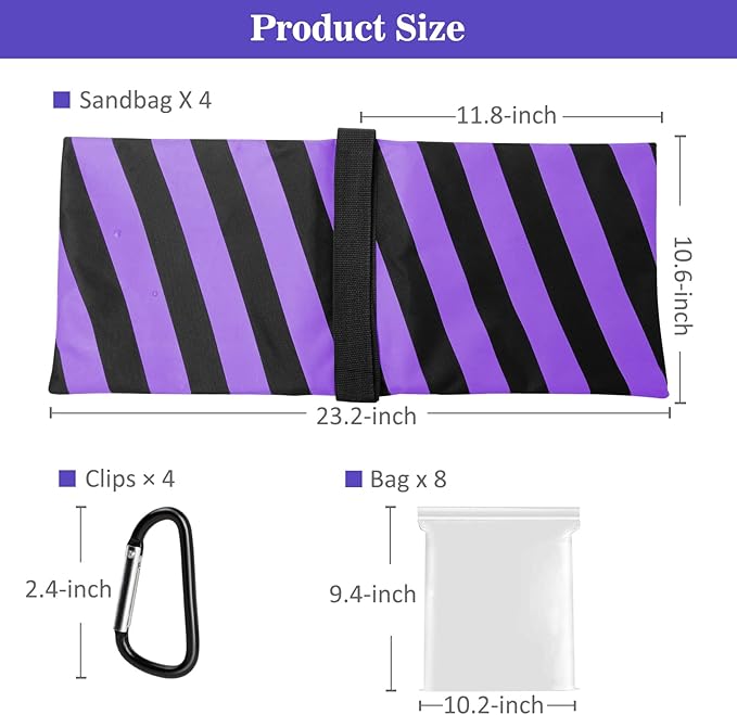 4 Packs Purple Sandbag Weight Bags for Light Stand Photography Video Equipment, Heavy Duty Saddlebags for Backdrop Stand, Photo Tripod, Canopy, Pop up Tent, Umbrella Base, Fishing Chair, Picnic Table