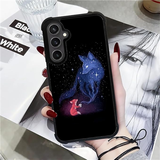 for Samsung Galaxy S23 FE Case, Galaxy Fox Wolf Pattern Graphic Design Girl Boy Soft Silicone Hard Acrylic Shock Protection for Samsung Galaxy S23 FE
