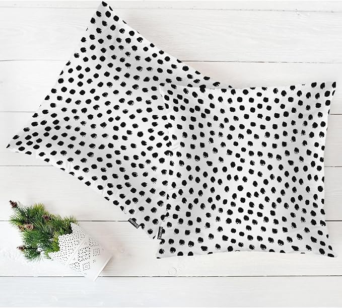 Swono Polka Dots Decorative Throw Pillow Covers Pack of 2, Abstract Messy Black Dots Doodle Stain Pillow Cushion Cases 18"X18", Square Pillowcases Decoration for Sofa Couch Bedroom Living Room Car