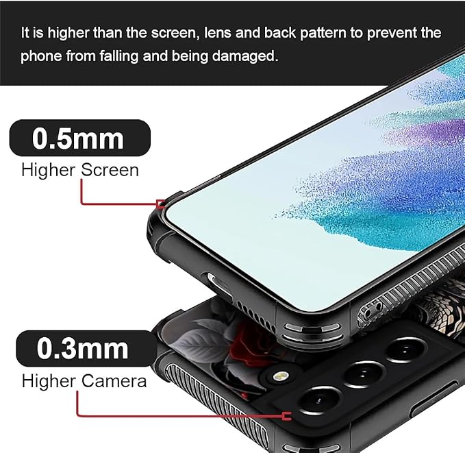 for Samsung Galaxy S21 Case, Entwined Rose Snake Pattern Graphic Design Girl Boy Soft Silicone Hard Acrylic Shock Protection for Samsung Galaxy S21
