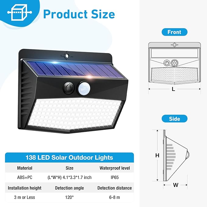 Peasur 1 Pack Solar Motion Lights Outdoor, Solar Security Light with 3 Modes, IP65 Waterproof Flood Lights Outside for Camping Garden Patio Garage Backyard