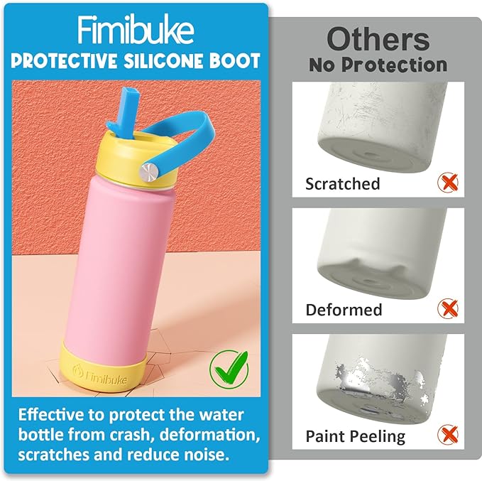 Fimibuke Kids Insulated Water Bottle, 18oz BPA FREE Kids Cups with Straw Double Wall Vacuum Tumbler 18/8 Stainless Steel Leak Proof Toddler Water Bottle for School Boys Girls (2 Pack, Ocean Life)
