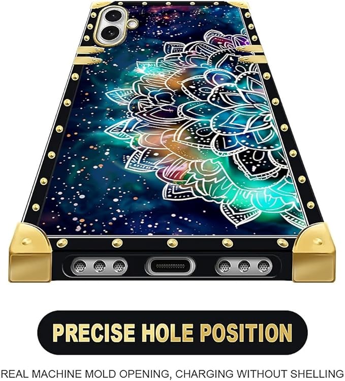 for iPhone 17 Case Luxury Golden Decoration for Girl Women Soft TPU Shockproof Protective Hard PC Back for iPhone 17 Crazy Pattern Starry Sky Colourful Mandala