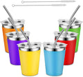 Kids Stainless Steel Cups with Lids, Spill Proof Metal Tumblers With Stainless Steel Straws for Adults, Unbreakable Toddle Cups with Full Wrapped Anti-Scald Sleeves for Hot and Cold Drinks.6Pack.12oz