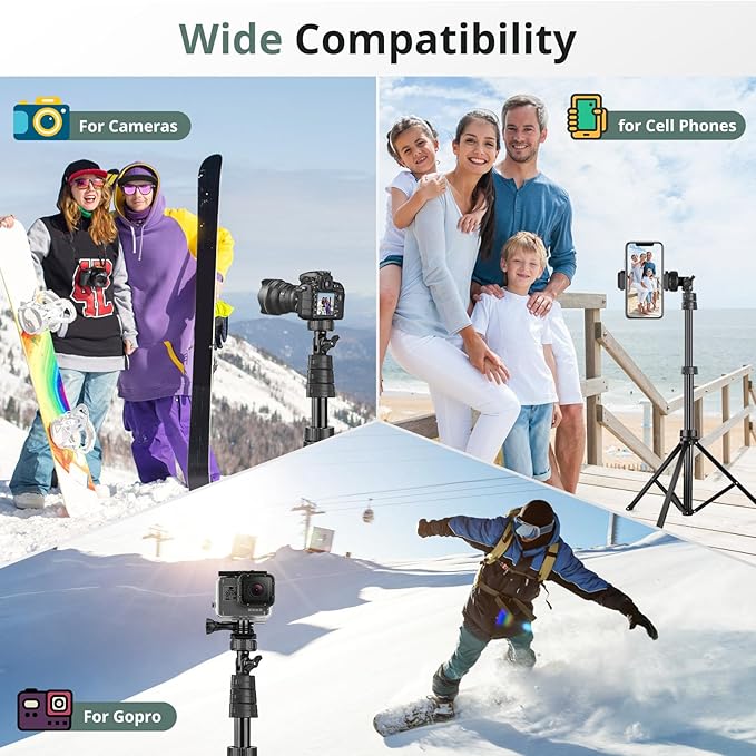 SENSYNE 72" Phone Tripod, Extendable Cell Phone Tripod Stand, Selfie Stick with Wireless Remote and Phone Holder, Compatible with iPhone Android Phone, Camera (Pack of 2)
