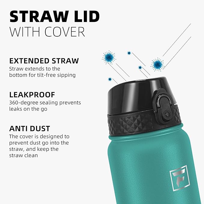 Fanhaw 20 oz Insulated Stainless Steel Water Bottle with Straw Lid, Leakproof & Anti-Dust Sports Bottle for Kids, Women & Men (Green Blue)