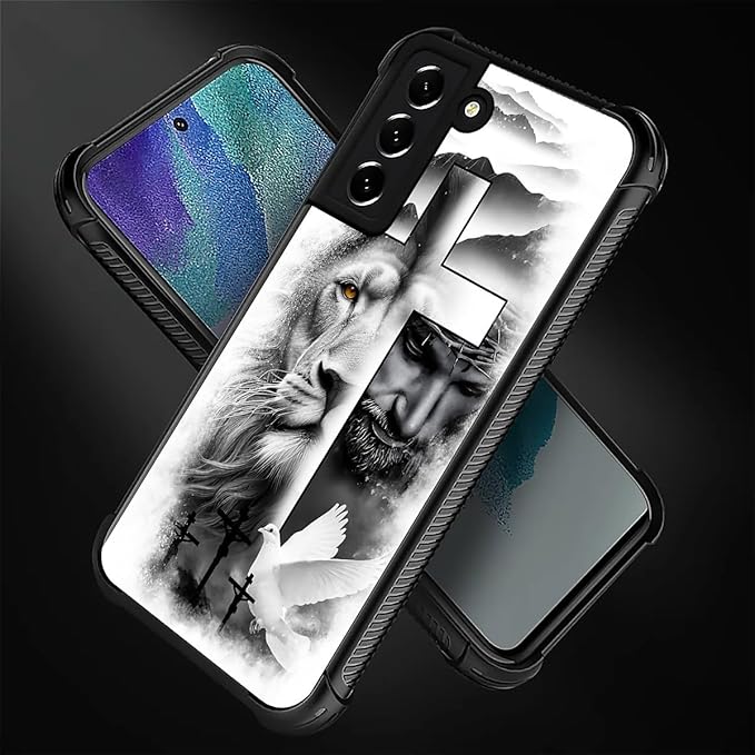 for Samsung Galaxy S22 Case, Lion Cross Jesus Christ Dove Pattern Graphic Design Girl Boy Soft Silicone Hard Acrylic Shock Protection for Samsung Galaxy S22