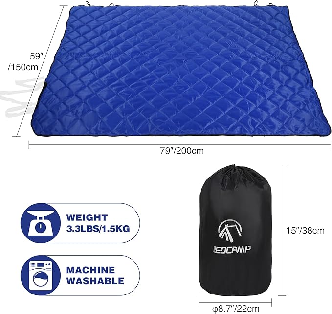 REDCAMP Large Warm Camping Blanket with Sherpa Lining, Cold Weather Outdoor Windproof Blanket for Camping Stadium, Machine Washable 59"x 79" Blue