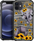 for iPhone 11 Case, Cute Little Elephant Sunflower White Line Art Pattern Graphic Design Girl Boy Soft Silicone Hard Acrylic Shock Protection for iPhone 11