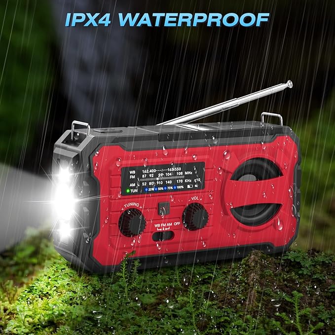 NITIGO 10000mAh Emergency Radio, NOAA Weather Radio with AM/FM, 37000mWh Rechargeable Phone Power, USB/Solar/Hand Crank Charging, LED Flashlight, SOS Alarm, Reading Lamp for Indoor/Outdoor Emergencies
