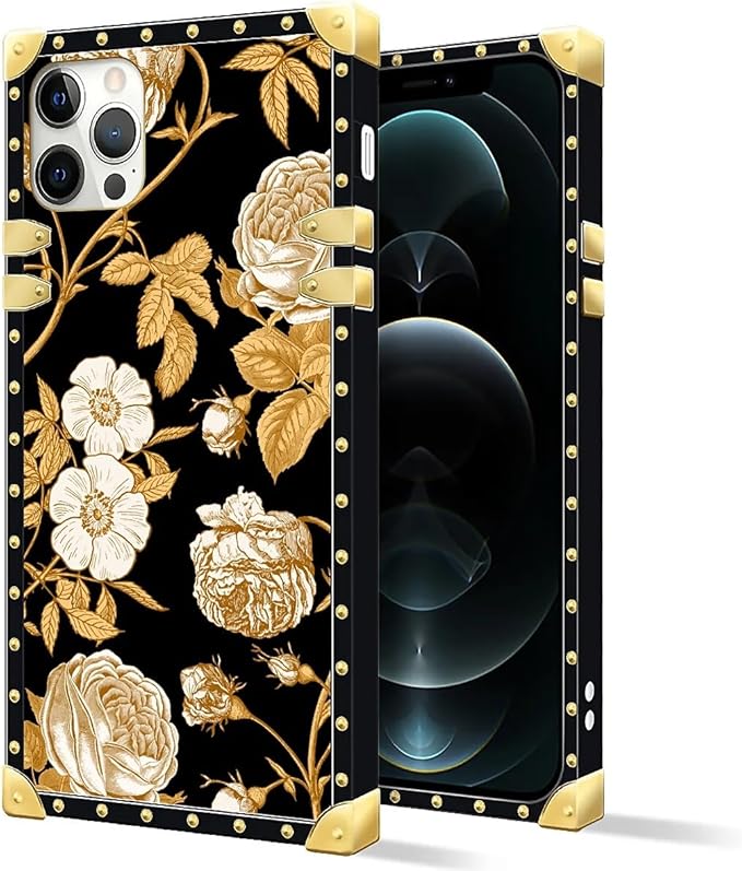 Compatible with iPhone 11 Pro Max Case, Blooming Rose Golden Flower Luxury Golden Decoration for Girl Women Soft TPU Shockproof Protective Hard PC Back for iPhone 11 Pro Max